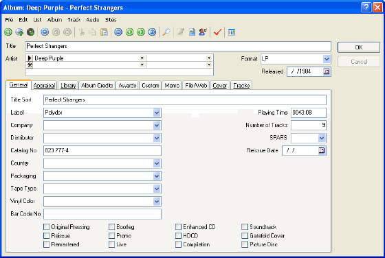 Album data entry window