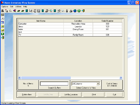 Home Inventory - View Data