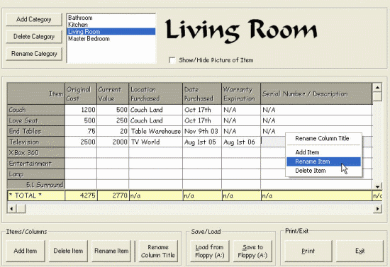 The Screenshot of Home Inventory Tools