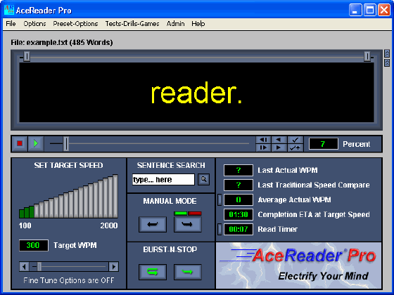 The advanced mode of AceReader Pro