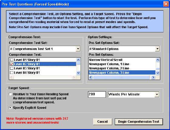 The test mode of AceReader Pro
