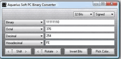 The main interface of Aquarius Soft PC Binary Converter