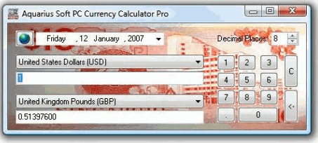 The main interface of Aquarius Soft PC Currency Calculator Pro