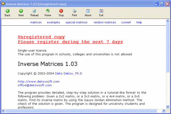 screenshot of Inverse Matrices