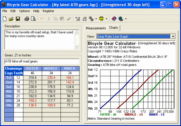 screenshot of Bicycle Gear Calculator