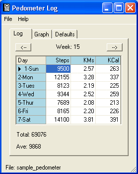 PEDOMETER LOG screenshot