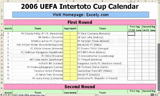 screenshot of UEFA Intertoto Cup Calendar