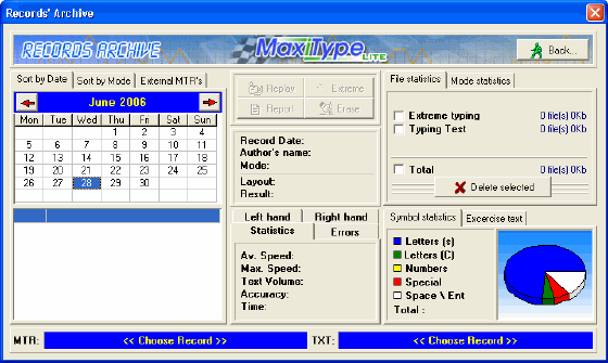 screenshot of Typing Tutor software