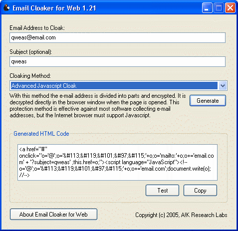 Email Cloaker for Web