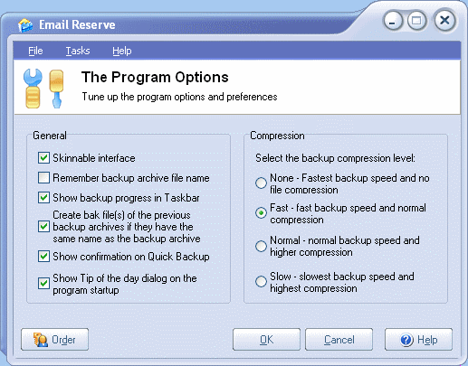 option and preferences of email reserving