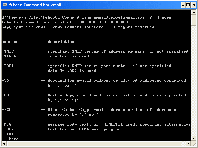 Febooti Command line email