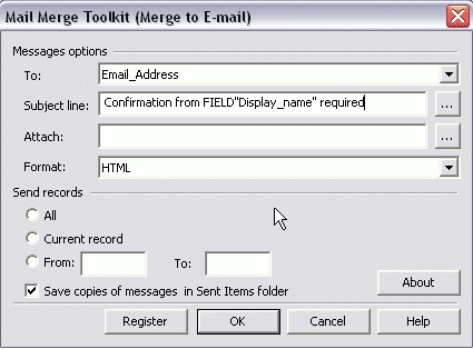 merge to email setting - Mail Merge Toolkit