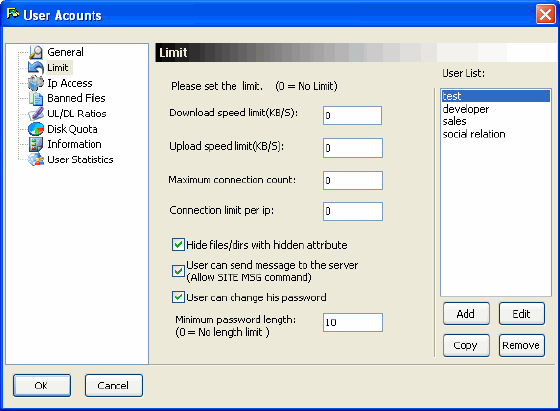option of user accounts - WinFtp Server