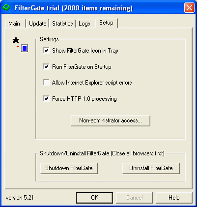 screenshot of FilterGate - Setup