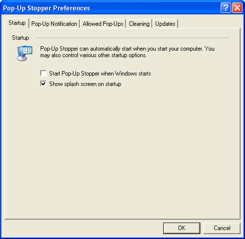 screenshots of Pop-Up Stopper Preferences  Start
