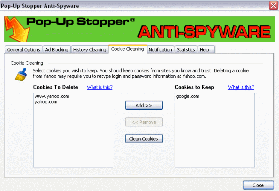 Pop-Up Stopper Anti-Spyware - Cookie Cleaning