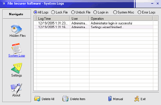 system logs - File Securer software
