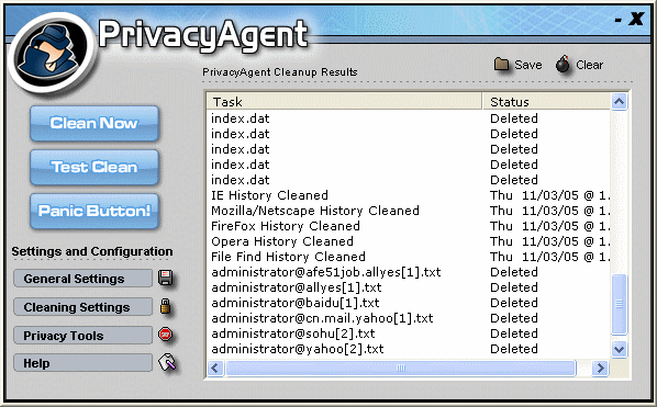 clean history, erase all tracks - Privacy Agent