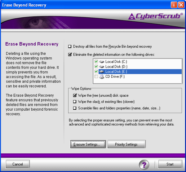file erasing option - CyberScrub Privacy Suite