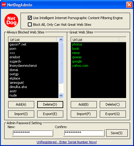 The Screenshot of NetDog Porn Filter