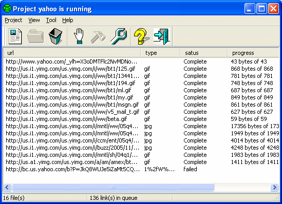 screenshot of 1st Webcollector - Running