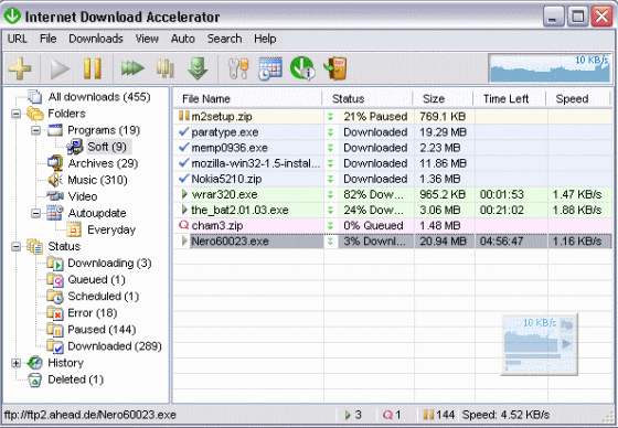 Internet Download Accelerator - Main interface