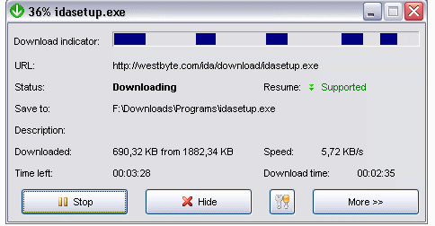 screenshot of File downloading information window