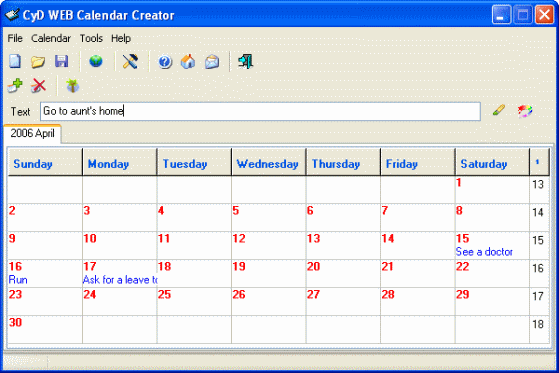 CyD WEB Calendar Creator