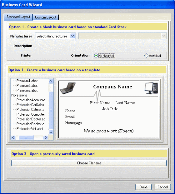 business card standard layout