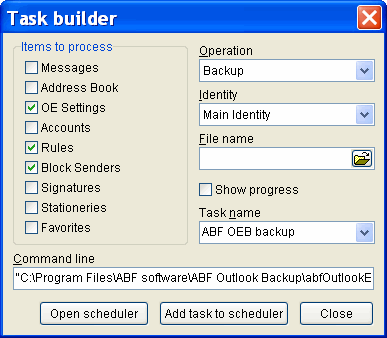 Task builder - ABF Outlook Express Backup