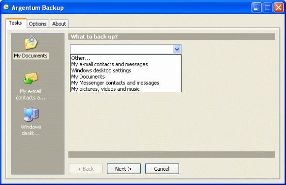 Screenshot of the Tasks window