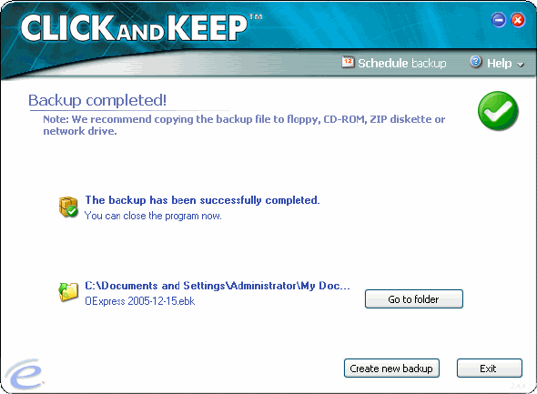 Backup completed - Click And Keep
