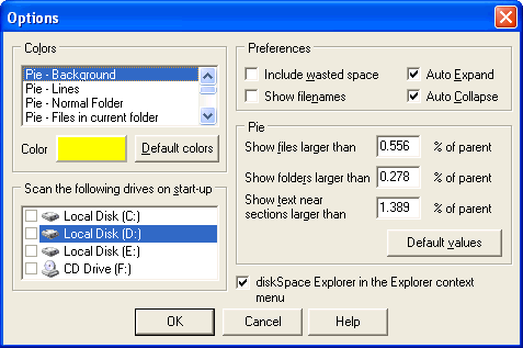 hard disk manage option - diskSpace Explorer 3