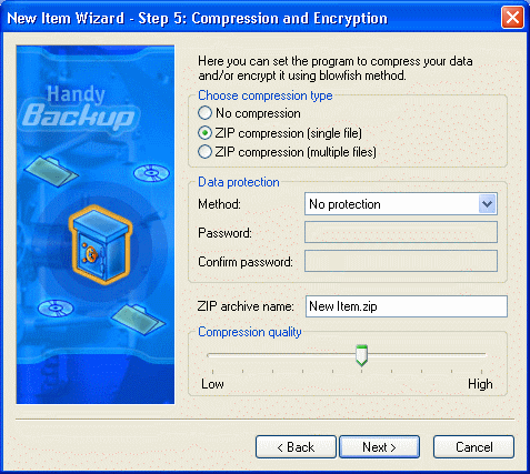 Compression and Encryption window of Handy Backup