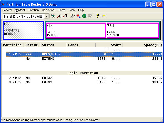 Main editor window - Partition Table Doctor