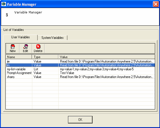 Variable Manager