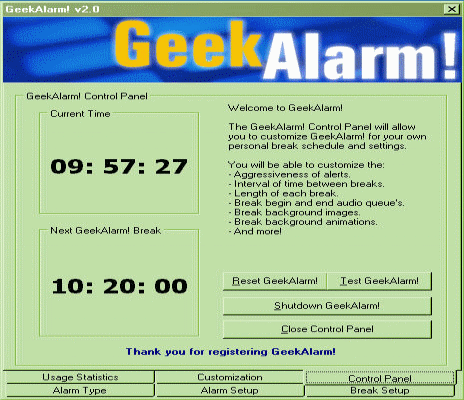 Screenshot of GeekAlarm - Control Panel