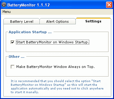 The Screenshot of Laptop Battery Monitor
