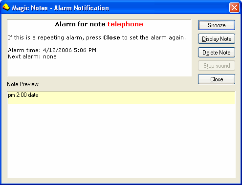 Alarm Notification - Magic Notes
