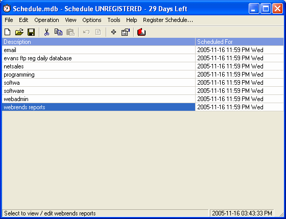 Screenshot of Schedule