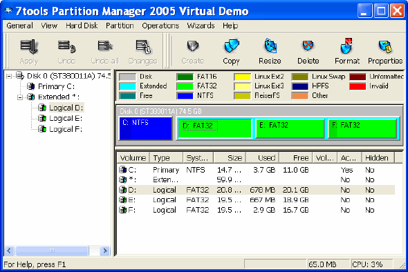 Main window - 7tools Partition Manager