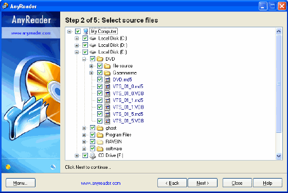 AnyReader - Select source files