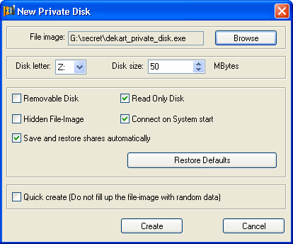 first window To create a virtual encrypted disk