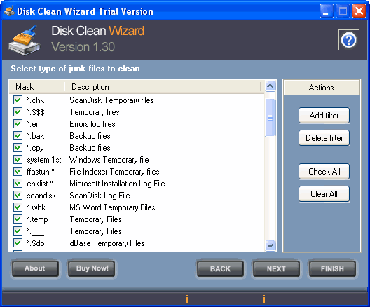 select types of junk files - Disk Clean Wizard