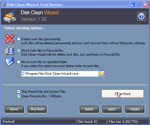 Move junk files to Recycle Bin - Disk Clean Wizard