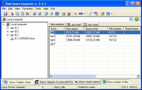 Main window of Disk Space Inspector