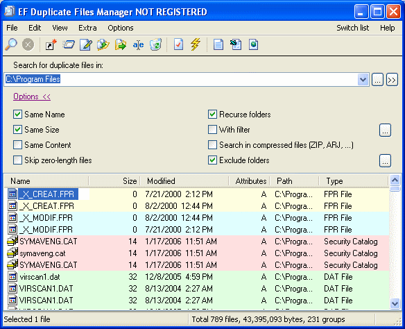 Main window - EF Duplicate Files Manager