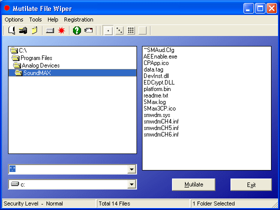 The Screenshot of Mutilate File Wiper