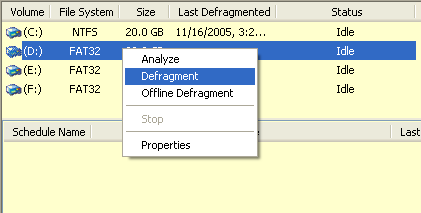 Defragment screenshot