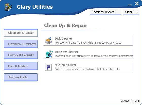 Clean Up window of Glary Utilities